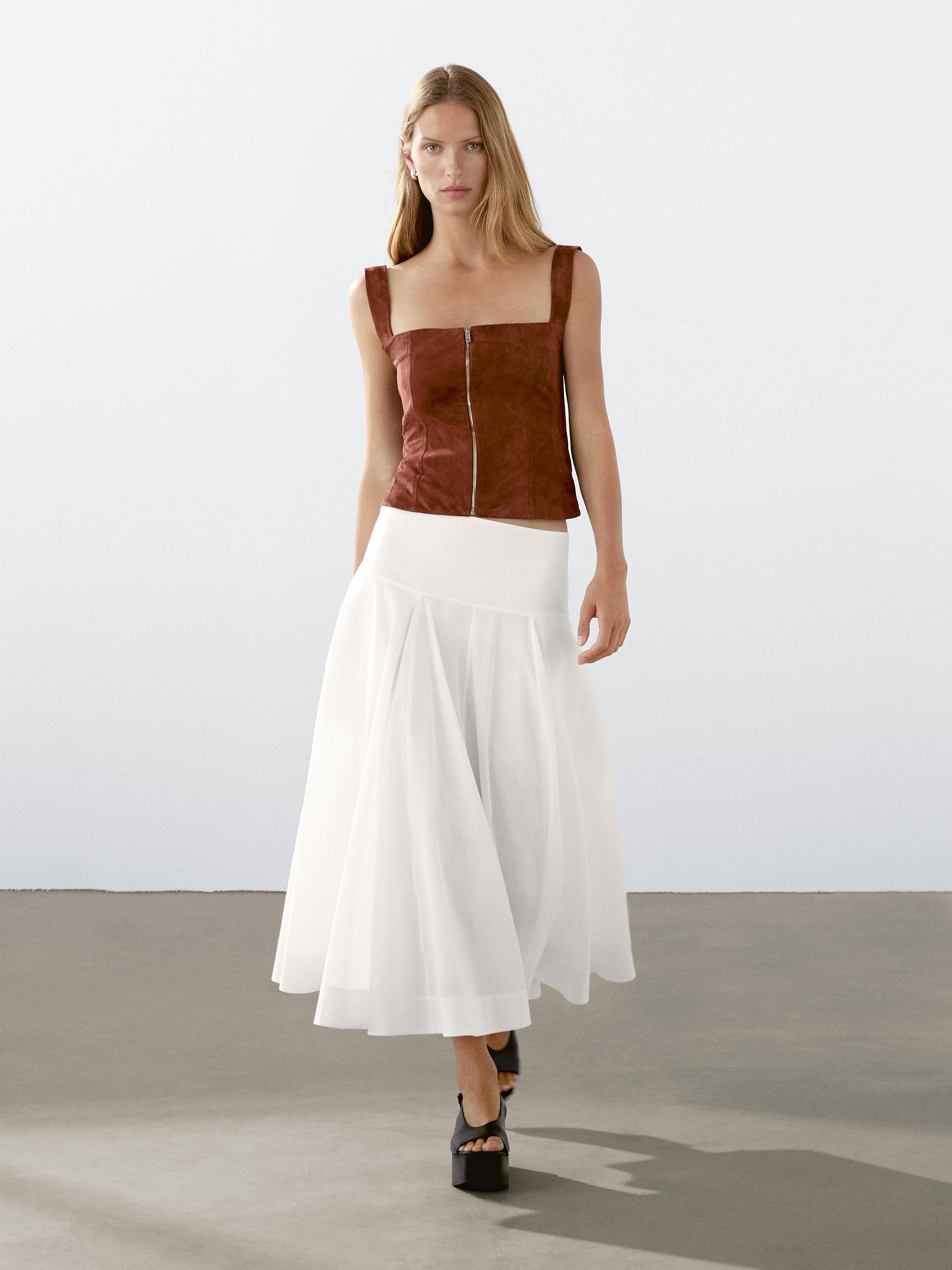 Suede leather top with zip